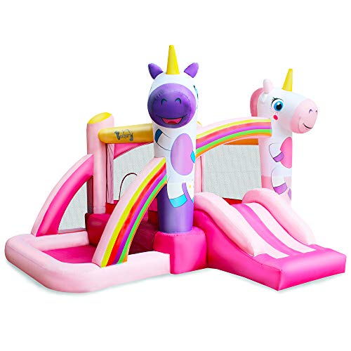 BESTPARTY Inflatable Unicorn Bounce House with Slide for Princess Pink Inflatable Bouncer House Jumper Houses